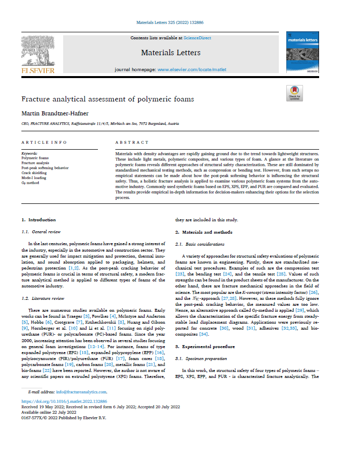 Publication preview - Fracture analytical assessment of polymmeric foams